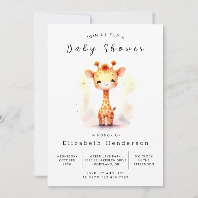 Invitación Whimsical Editable Giraffe Baby Shower (Anverso)
