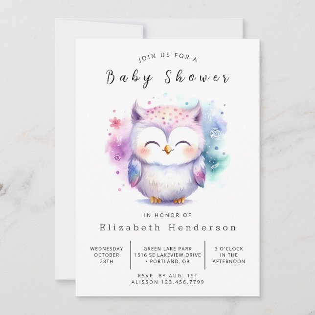 Invitación Whimsical Editable Owl Baby Shower (Anverso)
