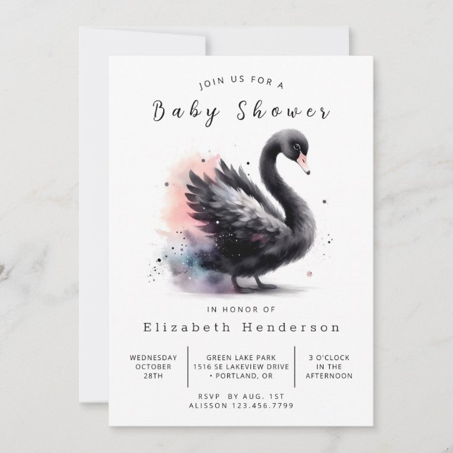 Invitación Whimsical Editable Swan Baby Shower (Anverso)