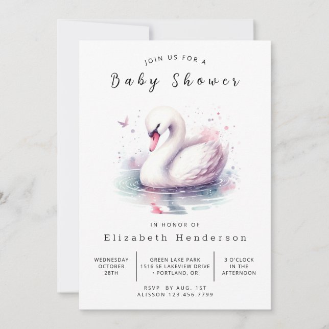 Invitación Whimsical Editable Swan Baby Shower (Anverso)