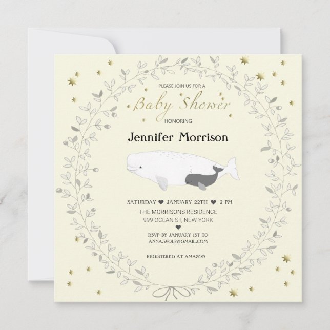 Invitación Whimsical Elegante Beluga Whale Baby Shower (Anverso)