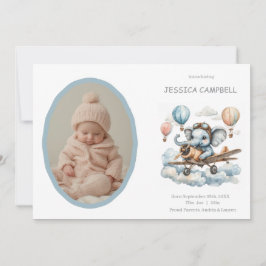 Invitación Whimsical Elephant Flying Baby Birth  Announcement