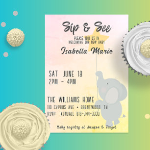 Invitación Whimsical Elephant Sip & See