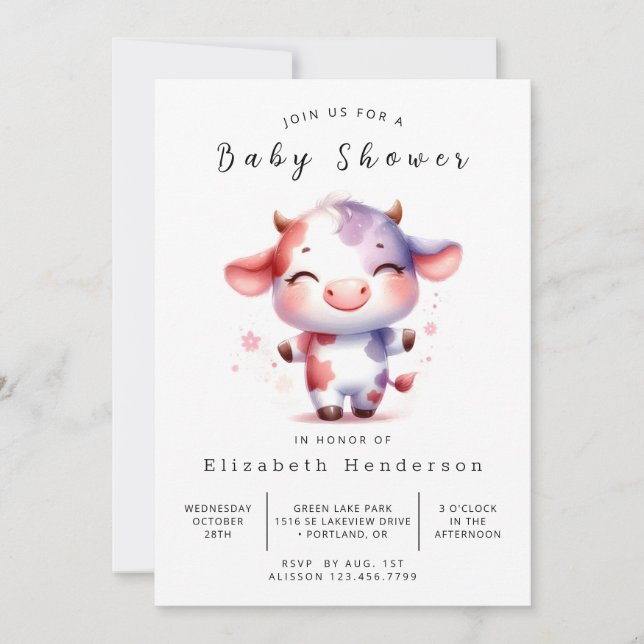 Invitación Whimsical Enchanted Cow Baby Shower (Anverso)