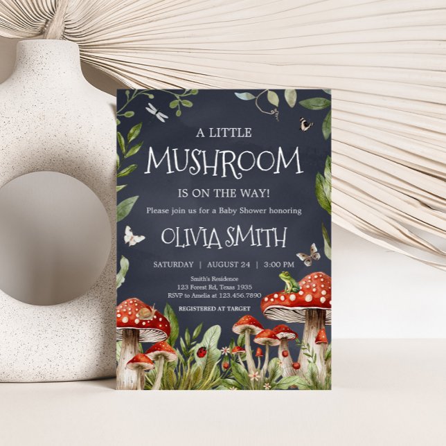 Invitación Whimsical Enchanted Forest Mushroom Baby Shower (Rustic Mushroom Baby Shower Invitation)