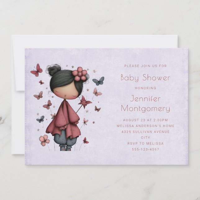 Invitación Whimsical Fairy Doll Retro Cute Baby Shower (Anverso)