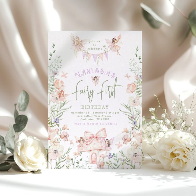 Invitación Whimsical Fairy First Birthday Enchanted forest (Subido por el creador)