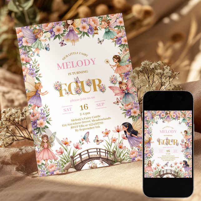 Invitación Whimsical Fairy flower 4th birthday Invitation (Subido por el creador)