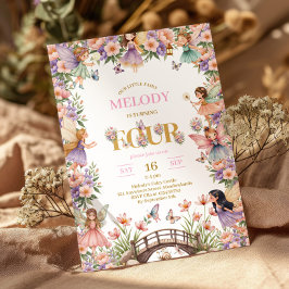 Invitación Whimsical Fairy flower 4th birthday Invitation
