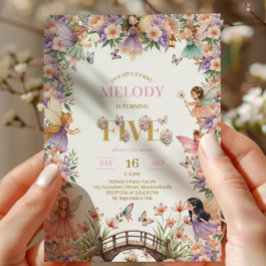 Invitación Whimsical Fairy flower 5th birthday Invitation