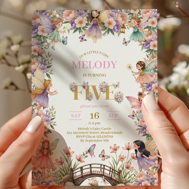 Invitación Whimsical Fairy flower 5th birthday Invitation (Subido por el creador)