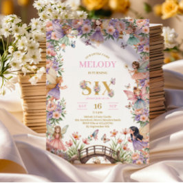 Invitación Whimsical Fairy flower 6th birthday Invitation