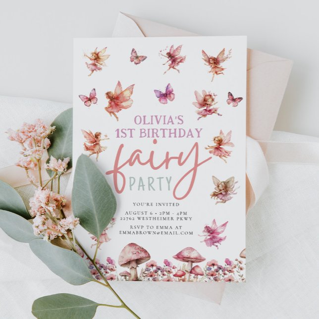 Invitación Whimsical Fairy Garden Mushroom 1º cumpleaños (Subido por el creador)