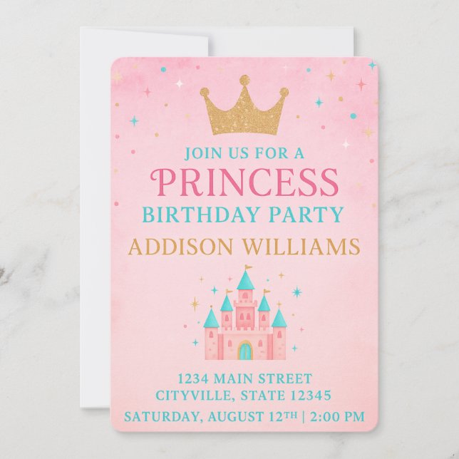 Invitación Whimsical Fairytale Princess Castle Birday (Anverso)