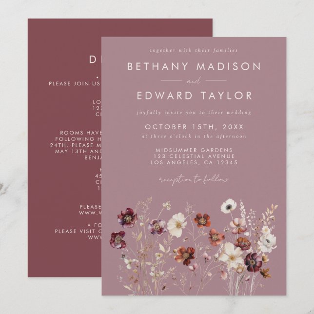 Invitación Whimsical Fall Dried Flowers All-In-One Boda (Anverso / Reverso)