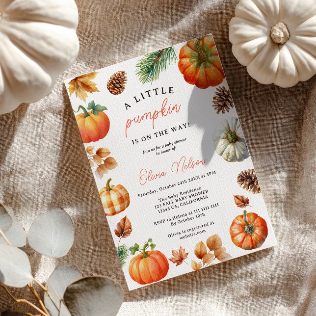 Invitación Whimsical Fall Pumpkin Pequeña Calabaza Baby Showe (Whimsical Fall Pumpkin Little Pumpkin Baby Shower Invitation)