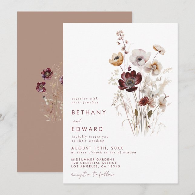 Invitación Whimsical Fall Wildflower Boda (Anverso / Reverso)