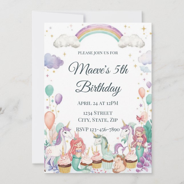 Invitación Whimsical Fantasy Creatures Kids Birthday Party (Anverso)