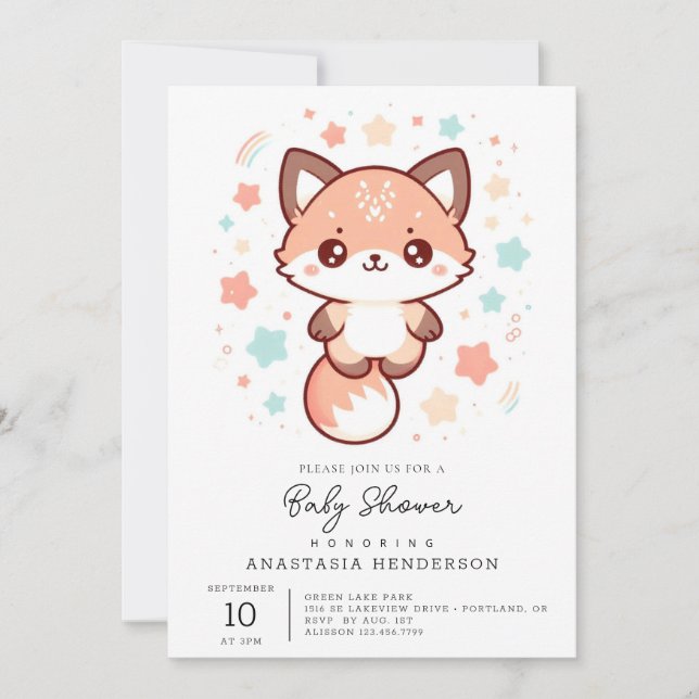 Invitación Whimsical Fantasy Fox Baby Shower (Anverso)