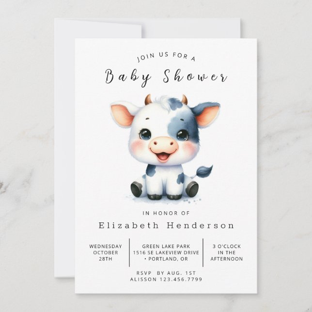 Invitación Whimsical Farm Cow Baby Shower (Anverso)