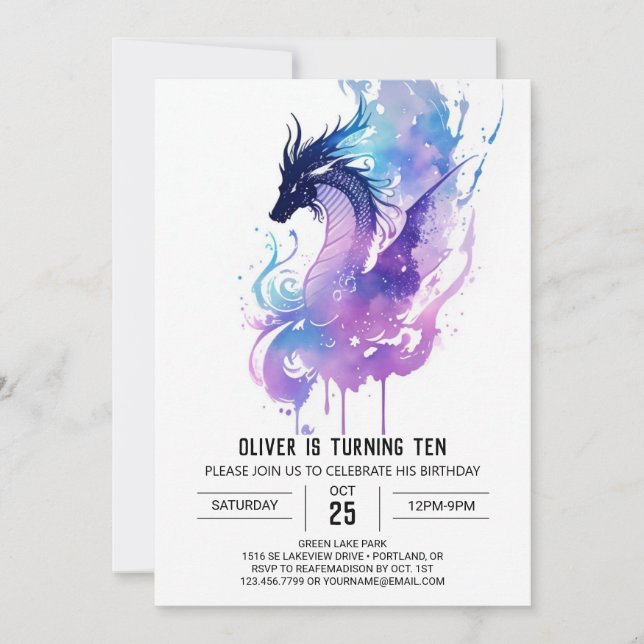 Invitación Whimsical Fierce Dragon Birday (Anverso)