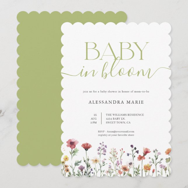 Invitación Whimsical Floral Baby in Bloom Shower (Anverso / Reverso)