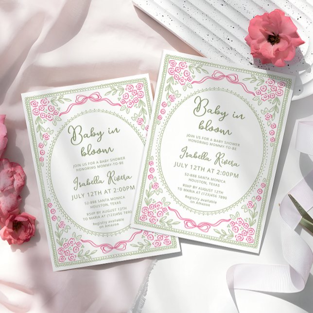 Invitación Whimsical Floral Baby Shower Pink and Green  (Subido por el creador)