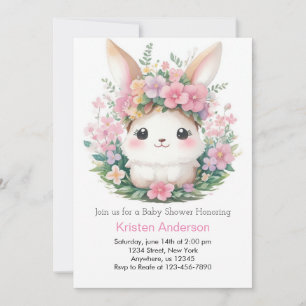Invitación Whimsical Floral Bunny Chica Baby Shower