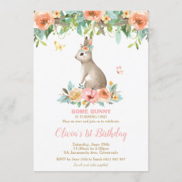 Invitación Whimsical Floral Conejo Conejo Conejo de Nacimient