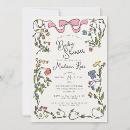 Invitación Whimsical Floral Girl Doodle Baby Shower Invite