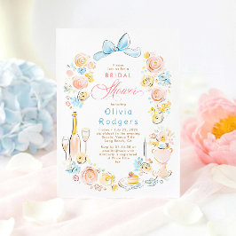 Invitación Whimsical Floral Hand Drawn Chic Bow Bridal Shower