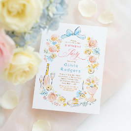 Invitación Whimsical Floral Hand Drawn Coquette Bow Birthday