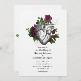 Invitación Whimsical Floral Heart Halloween Boda gótico