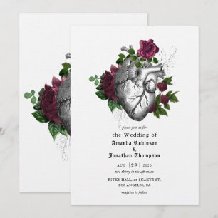 Invitación Whimsical Floral Heart Halloween Boda gótico