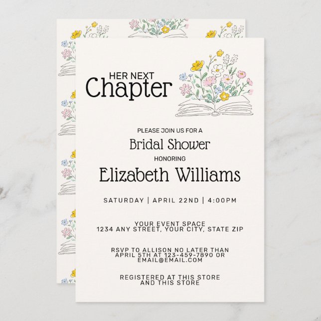 Invitación Whimsical Floral Her Next Chapter Bridal Shower  (Anverso / Reverso)