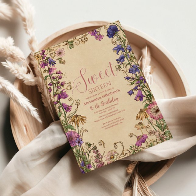 Invitación Whimsical Floral Meadow Sweet Sixteen (Subido por el creador)