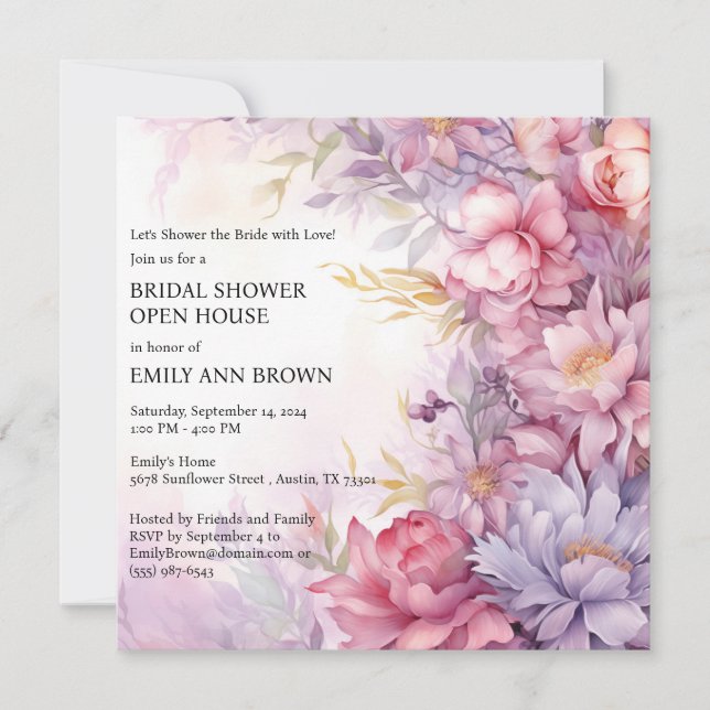 Invitación Whimsical Floral Open House Bridal Shower (Anverso)