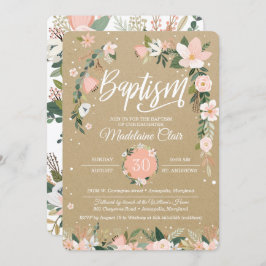 Invitación Whimsical Floral Rubor y Bautismo Chica Blanco