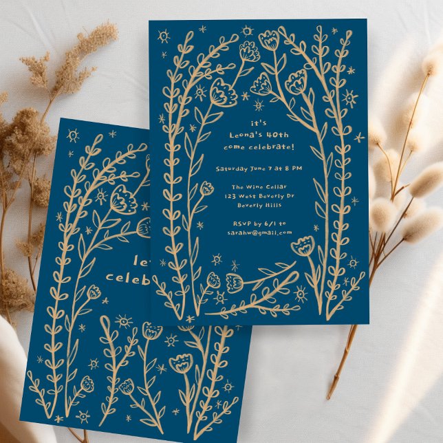 Invitación Whimsical Floral Vines Cuidados Personalizado Fies (Whimsical Floral Vines Cute Birthday Party Custom Invitation
)