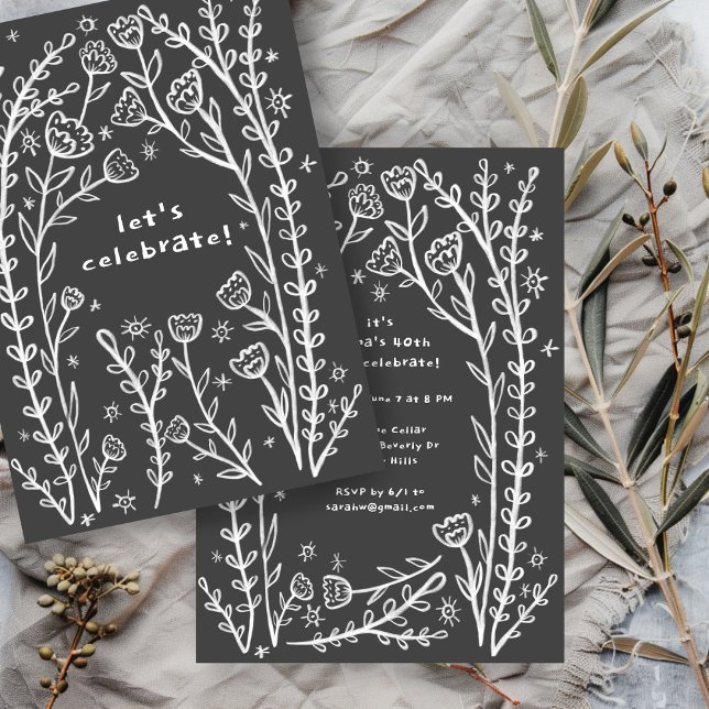 Invitación Whimsical Floral Vines Cuidados Personalizado Fies (Whimsical Floral Vines Cute Birthday Party Custom Invitation
)