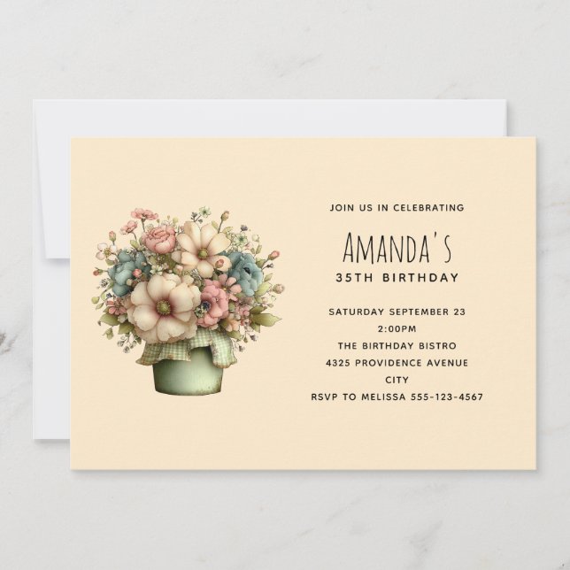 Invitación Whimsical Flowers in a Planter Pot Birthday (Anverso)