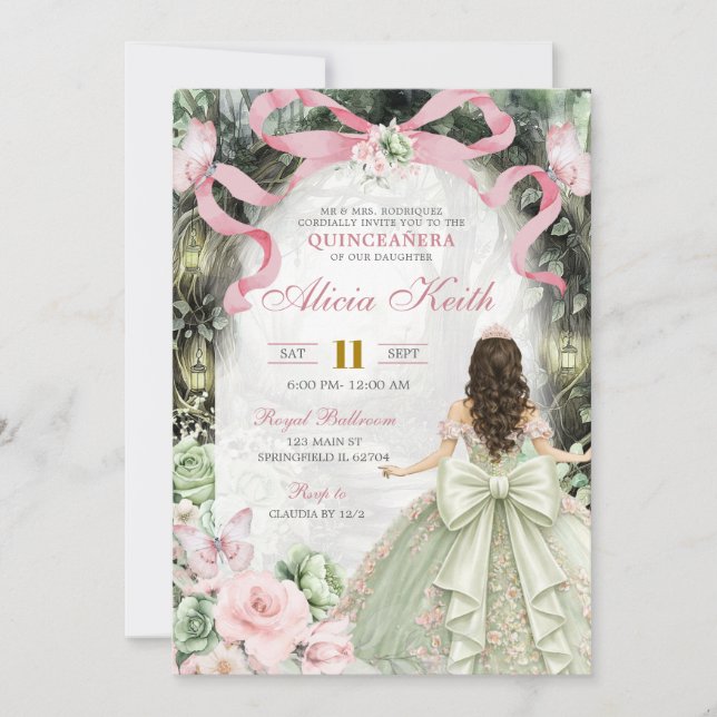 Invitación Whimsical Forest Pink Sage Bow Coquette Butterfly  (Anverso)