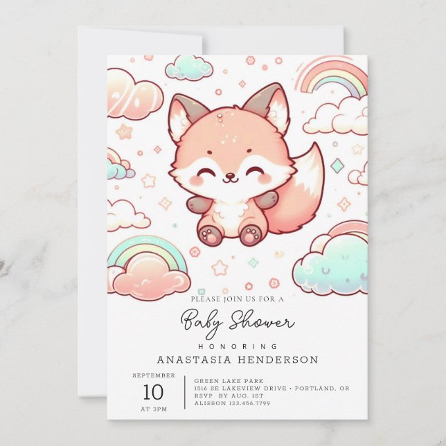 Invitación Whimsical Fox Baby Shower (Anverso)