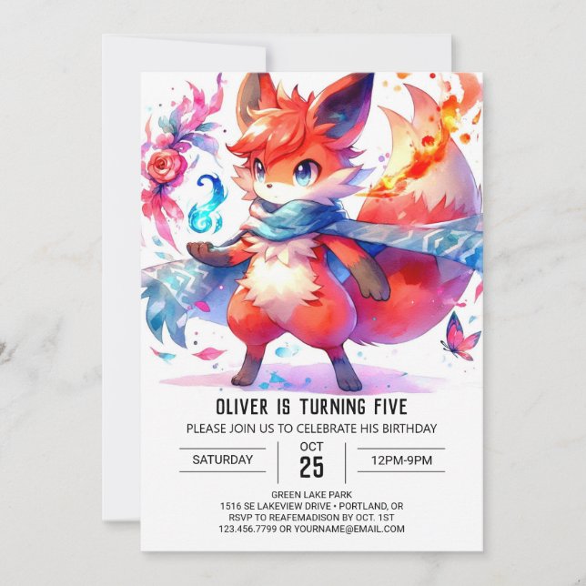 Invitación Whimsical Fox Birthday (Anverso)