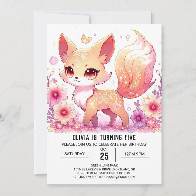 Invitación Whimsical Fox Digital Birday (Anverso)