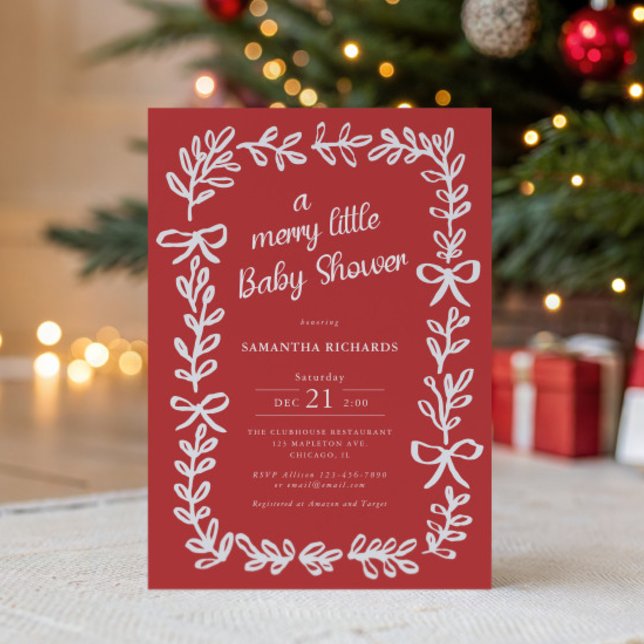Invitación Whimsical frame and bows Merry little baby shower (Subido por el creador)
