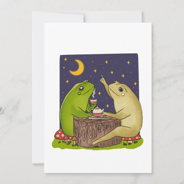 Invitación Whimsical Frogs Tea Party At Night Illustration (Anverso)