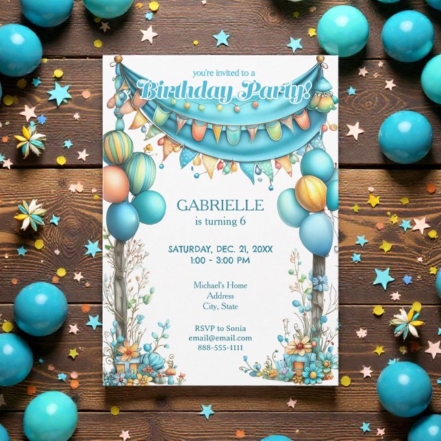 Invitación Whimsical Fun Teal Birthday  (Subido por el creador)
