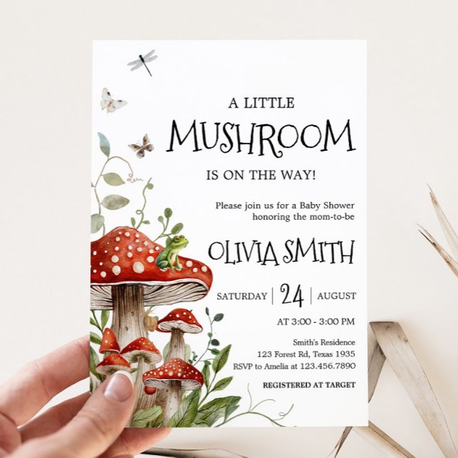 Invitación Whimsical Fungi Mushroom Fall Baby Shower (Whimsical Mushroom Baby Shower Invitation)