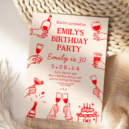 Invitación Whimsical Funky Quirky mano Dibujando Cumpleaños